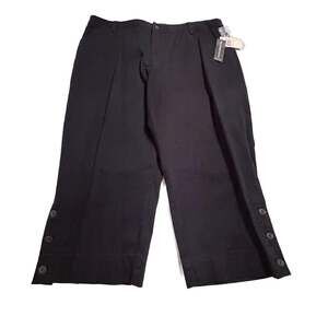 Rafaella Woman Black Stretch Twill Capri Pants with Button Hem Size 16W